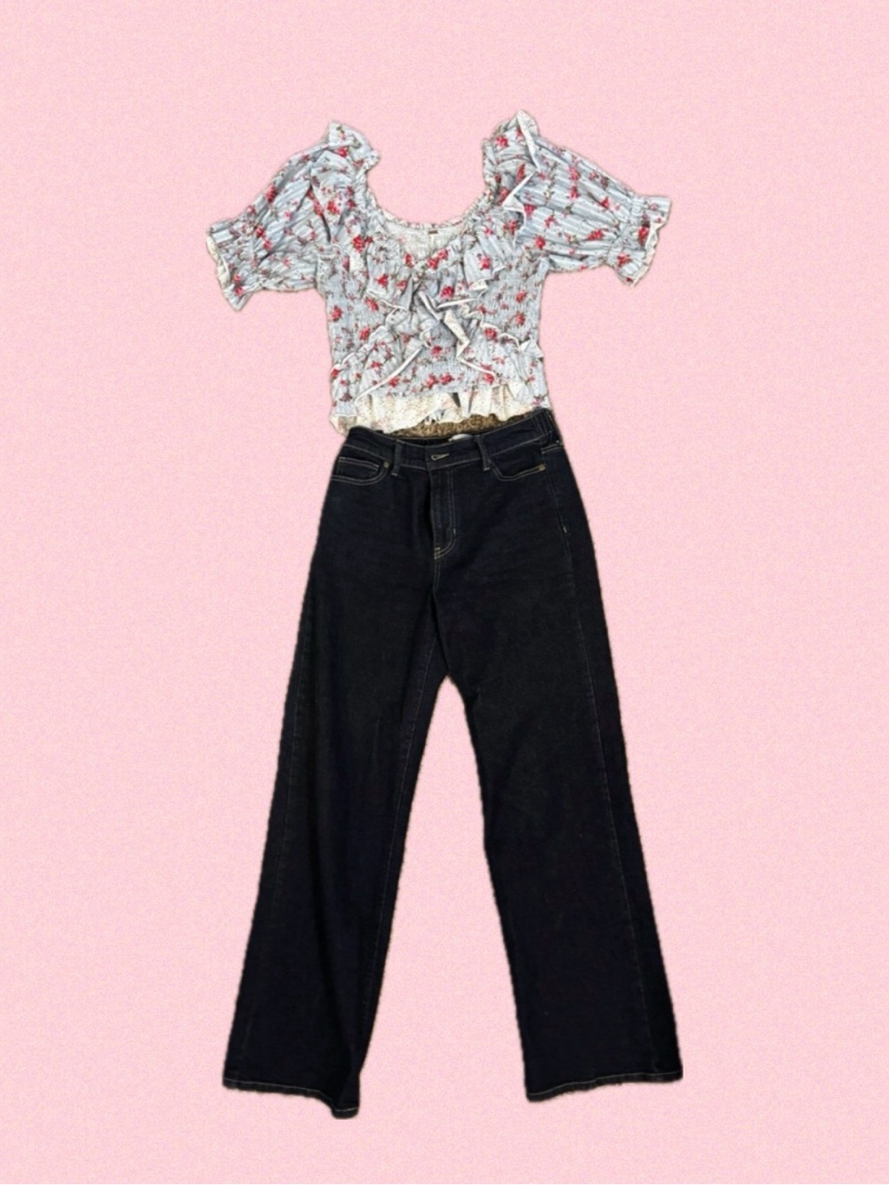 Free People Navy Straight-Leg Jeans